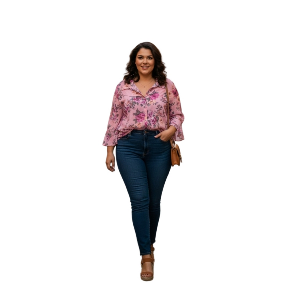 Women's Sara Michelle Floral Blouse Pink/Purple Size 2XL